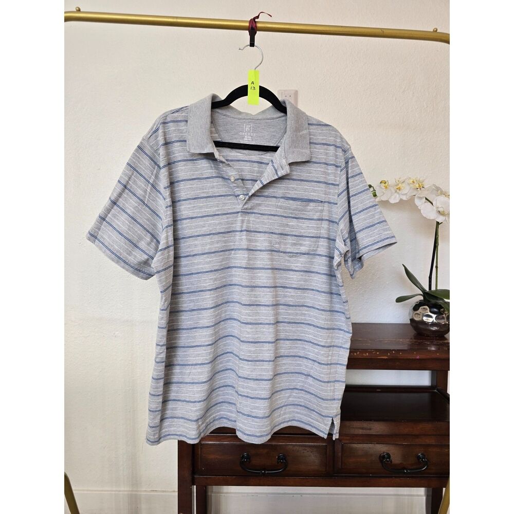 George Men's grey striped polo shirt Size XL (46-48)